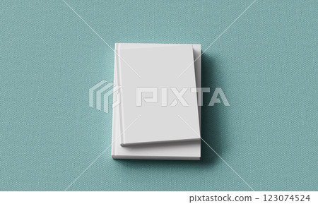 White Hard Cover Book Mock up with Green Fabric Background. 3D Rendering 123074524
