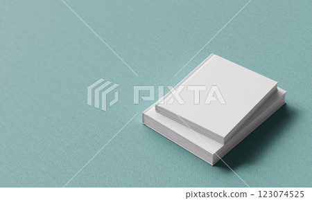 White Hard Cover Book Mock up with Green Fabric Background. 3D Rendering 123074525