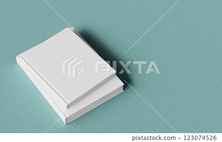 White Hard Cover Book Mock up with Green Fabric Background. 3D Rendering 123074526