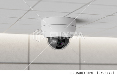 CCTV Security Camera on the Ceiling. 3D Rendering 123074541