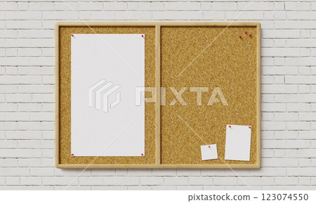 Cork Board Mock up with Brick Wall. 3D Rendering 123074550