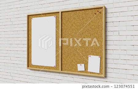 Cork Board Mock up with Brick Wall. 3D Rendering Cork Board Mock up with Brick Wall. 3D Rendering 123074551