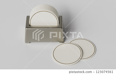 Circle Cup Coaster and Holder Mock up. 3D Rendering Circle Cup Coaster and Holder Mock up. 3D Rendering 123074561