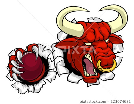 Bull Minotaur Longhorn Cow Cricket Mascot Cartoon 123074681