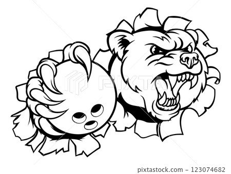 Bear Bowling Ball Claw Grizzly Animal Mascot 123074682