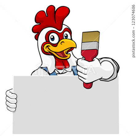 Chicken Painter Decorator Paint Brush Mascot 123074686