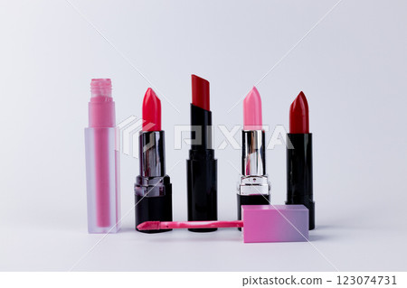 A Colorful Array of Lipsticks and Lip Gloss Perfect for Any Makeup Lover s Collection Showcasing Various Shades and Finishes for All Occasions and Fashion Styles 123074731