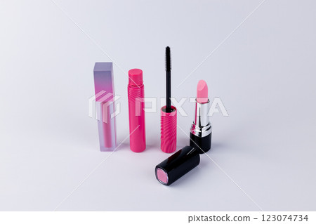 Stylish Collection of Pink Makeup Products Including Lipstick, Lip Gloss, and Mascara Perfect for a Vibrant and Bold Look in Everyday Fashion Stylish Collection of Pink Makeup Products Including Lipstick, Lip Gloss, and Mascara Perfect for a Vibrant and Bold Look in Everyday Fashion 123074734