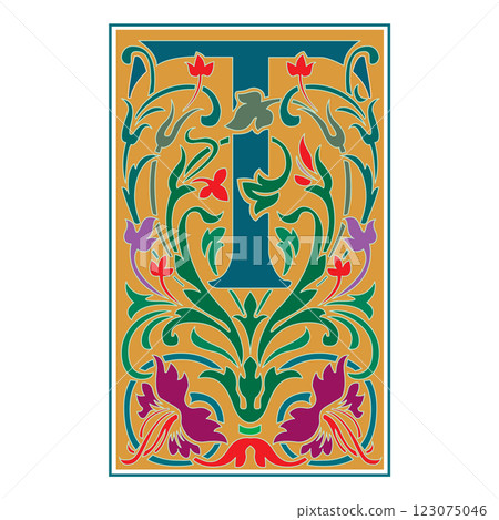 victoriana Initial Caps Font Capital Letter T vector design 123075046
