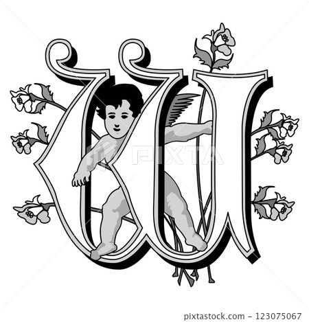 Cherubs Initial Caps Font Capital Letter W vector design 123075067