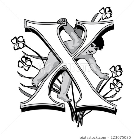 Cherubs Initial Caps Font Capital Letter X vector design Cherubs Initial Caps Font Capital Letter X vector design 123075080