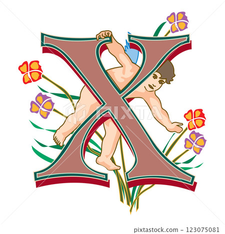 Cherubs Initial Caps Font Capital Letter X vector design Cherubs Initial Caps Font Capital Letter X vector design 123075081