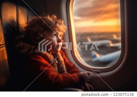 Child Sitting in a Chair Near an Airplane Window 123075138