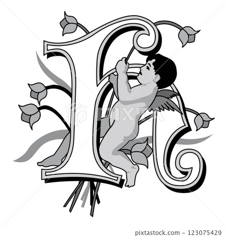 Cherubs Initial Caps Font Capital Letter H vector design Cherubs Initial Caps Font Capital Letter H vector design 123075429