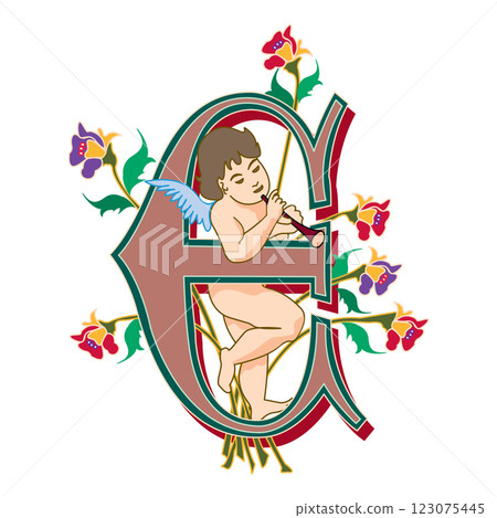 Cherubs Initial Caps Font Capital Letter E vector design Cherubs Initial Caps Font Capital Letter E vector design 123075445