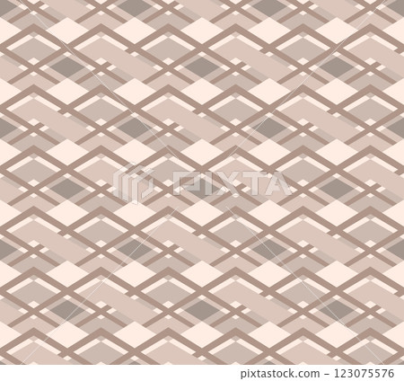 Chevron ornament seamless pattern, geometric 70-s hipster style, triangle shape, unique zigzag stripes, beige mocha monochrome colour palette. White background. Vector illustration 123075576