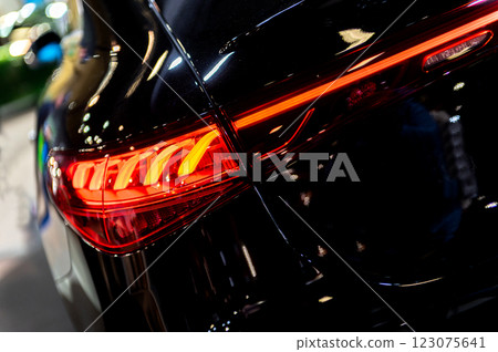 Modern backlights of the car. The headlight of modern prestigious car close-up. Beautiful headlights of a car. Modern backlights of the car. The headlight of modern prestigious car close-up. Beautiful headlights of a car. 123075641