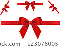 Red Gift Ribbon Vector.  Gift bows with ribbons. Vector illustration 123076005