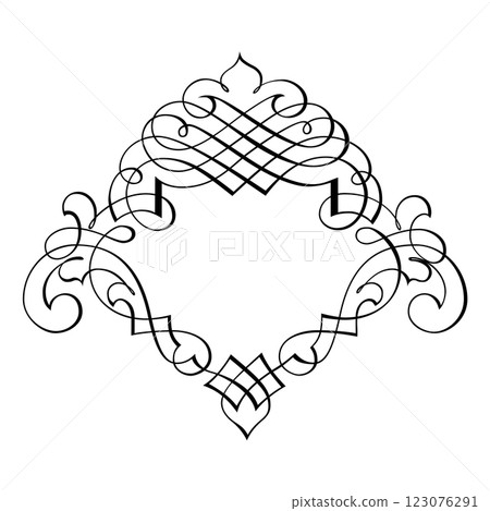 Vintage forged floral classic calligraphic retro vignette scroll frames ornamental design elements black set isolated vector 123076291