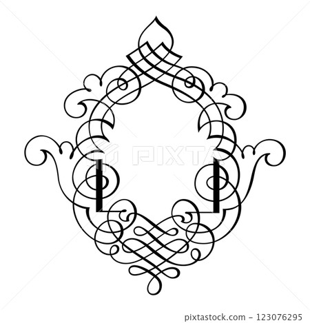 Vintage forged floral classic calligraphic retro vignette scroll frames ornamental design elements black set isolated vector 123076295