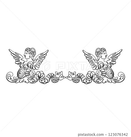 Vintage Decorative Calligraphy cherub Ornamental Silhouette vector design 123076342