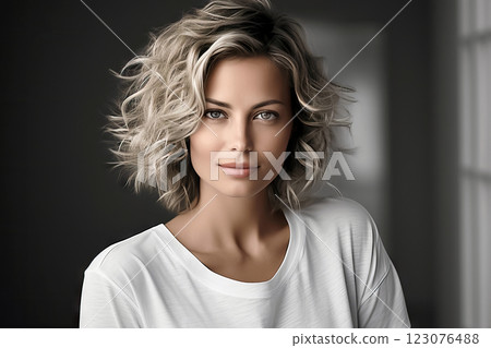 Smiling Adult Woman Model in Advertising Pose 123076488