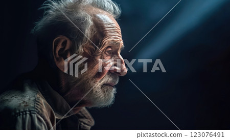 Wrinkled Face of an Elderly Man 123076491
