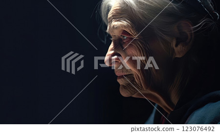 Wrinkled Face of an Elderly Woman 123076492