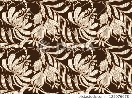 Fantasy flowers in retro, vintage, jacobean embroidery style 123076678