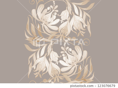 Fantasy flowers in retro, vintage, jacobean embroidery style 123076679