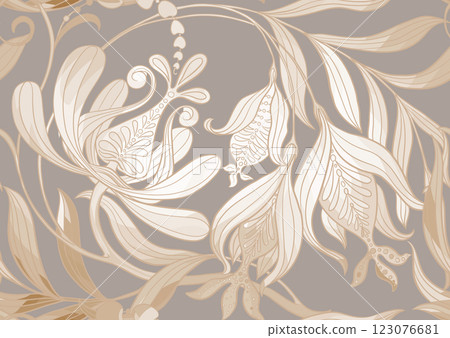 Fantasy flowers in retro, vintage, jacobean embroidery style 123076681