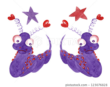 Funny snakes with carnival ears. Kind children's watercolor illustration for your design 123076828