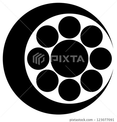 This is my family crest. It's a right-facing moon with a nine-day pattern. 123077091