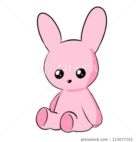 Simple pink rabbit stuffed animal illustration 123077101