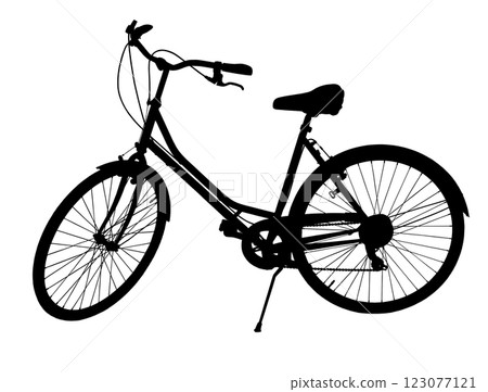 Pink retro bicycle, generic clean and new. Brown leather saddle and handles. Vintage look city bike. Png isolated on transparent background 123077121