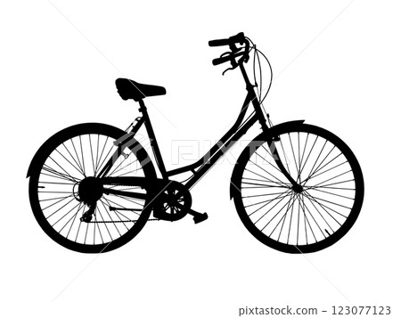 Pink retro bicycle with brown saddle and handles, generic bike isolated 123077123