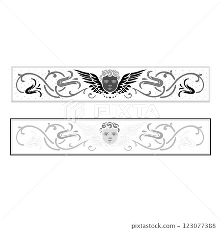 Vintage retro floral calligraphic art decorative elements sketch set with flowers and cherub isolated vector 123077388