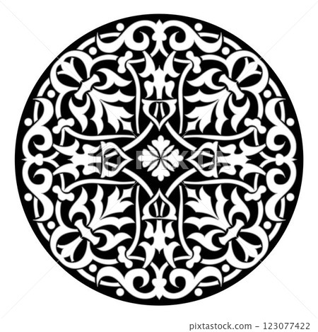 Decorative arabesque and ornamental mandala symbols set isolated vector 123077422