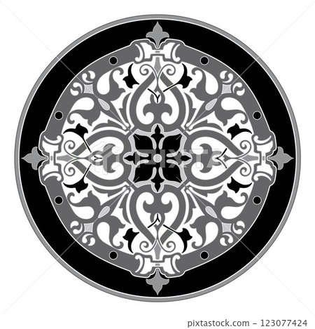 Decorative arabesque and ornamental mandala symbols set isolated vector 123077424