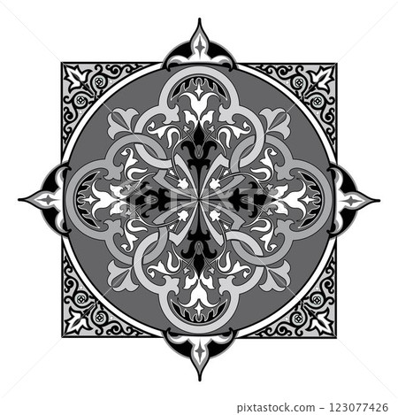 Decorative arabesque and ornamental mandala symbols set isolated vector 123077426