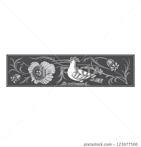 Vintage retro floral calligraphic art decorative elements sketch set with flowers and bird isolated vector illustration 123077500