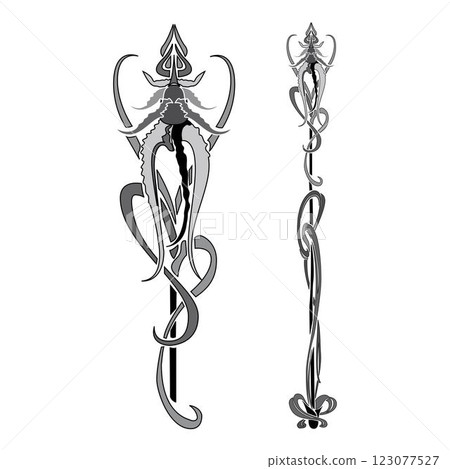 Vintage retro floral calligraphic art decorative elements colored sketch set with flowers isolated vector 123077527