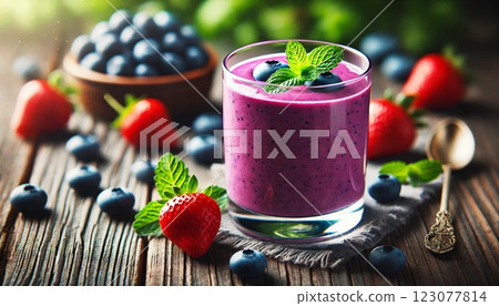 Blueberry Smoothie with Mint 123077814