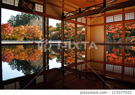 A temple decorated with autumn leaves A temple decorated with autumn leaves 123077932