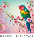 Parakeet and cherry tree 123077984