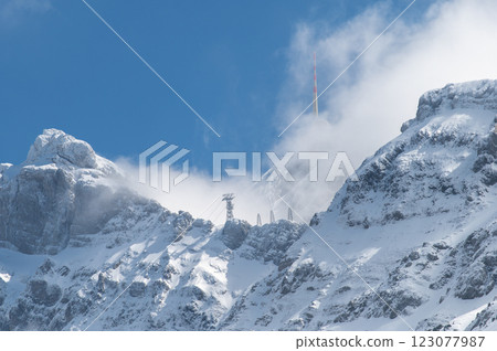View on Santis mountain peak in the Alpstein massif of northeastern Switzerland. View on Santis mountain peak in the Alpstein massif of northeastern Switzerland. 123077987