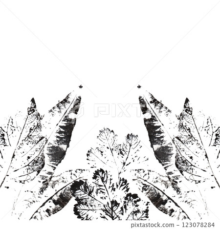 Eco print of leaves. Stylish frame with leaf prints. 123078284