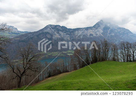 A view of Lake Walensee in Switzerland A view of Lake Walensee in Switzerland 123078293
