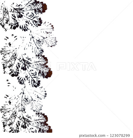 Eco print of leaves. Stylish frame with leaf prints. Eco print of leaves. Stylish frame with leaf prints. 123078299