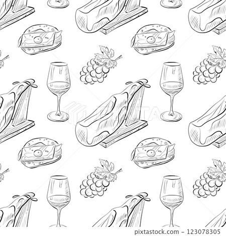 vector seamless pattern line art elements - food, cuisine vector seamless pattern line art elements - food, cuisine 123078305
